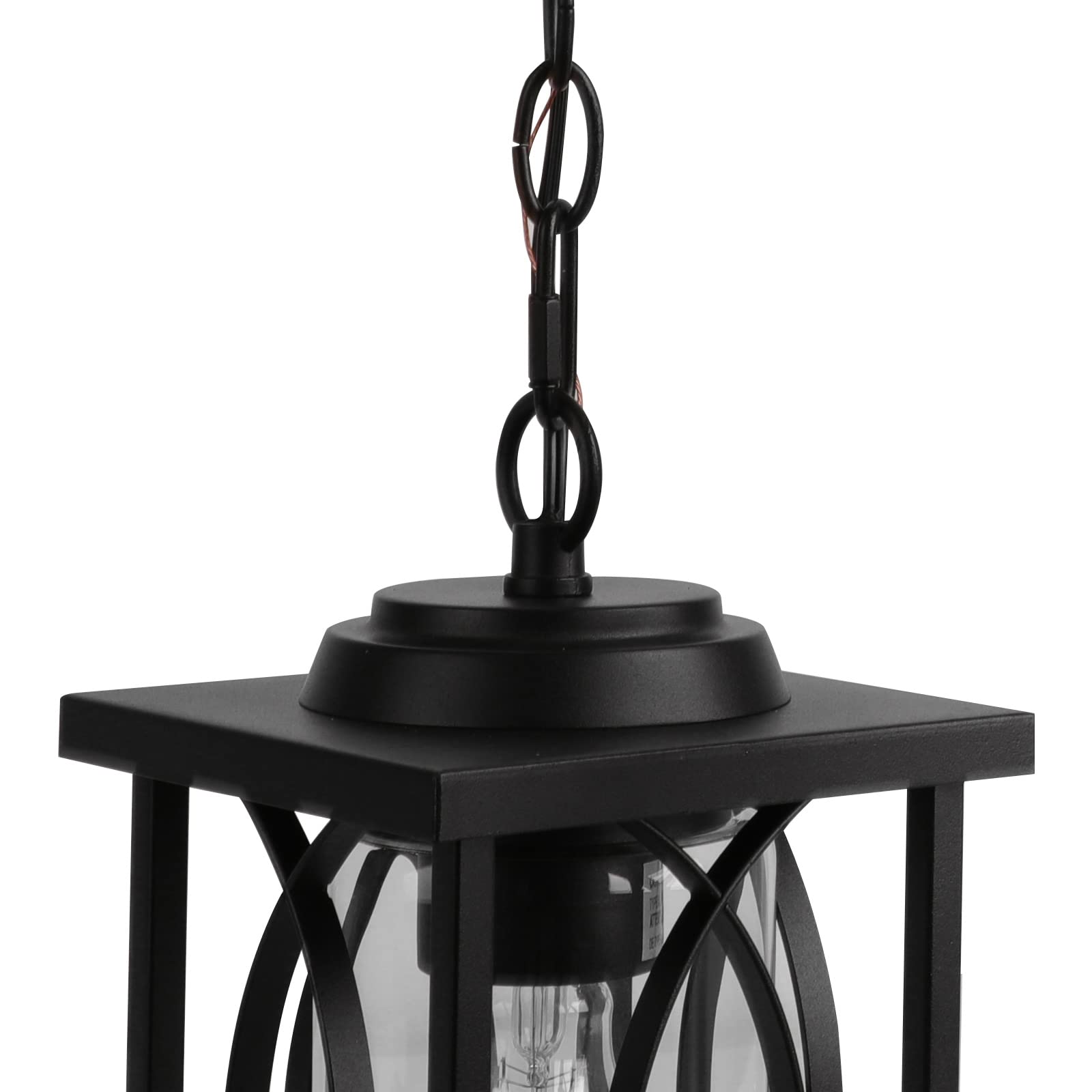 Partphoner Outdoor Pendant Light Fixture, Modern Black Exterior Hanging Lantern Anti-Rust Metal Hanging Lights With Clear Glass