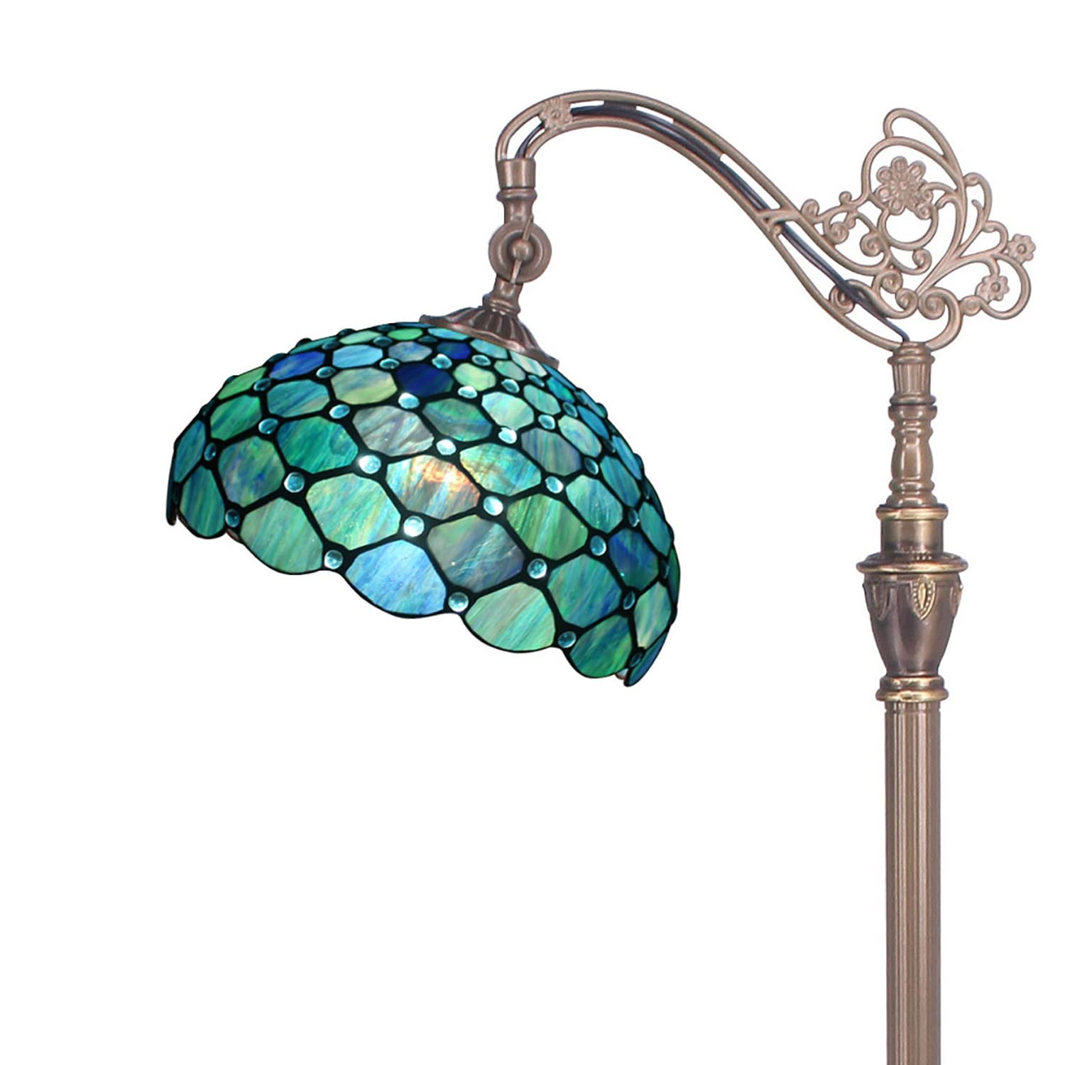 Zjart Tiffany Floor Lamp Stained Glass Lamp 18.88X12X67 Inch Angle Adjustable Arched Gooseneck Antique Reading Light (Sea Blue P