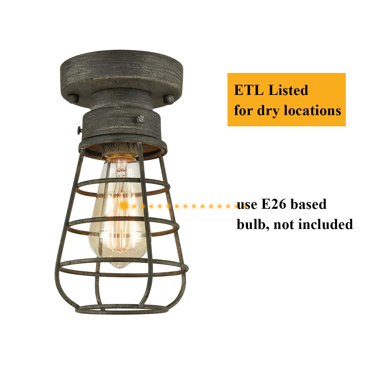 Tengiants Farm Rustic Ceiling Light Fixture Small Metal Caged Ceiling Light Mini Close To Ceiling Lamp With Unique Rust Finish