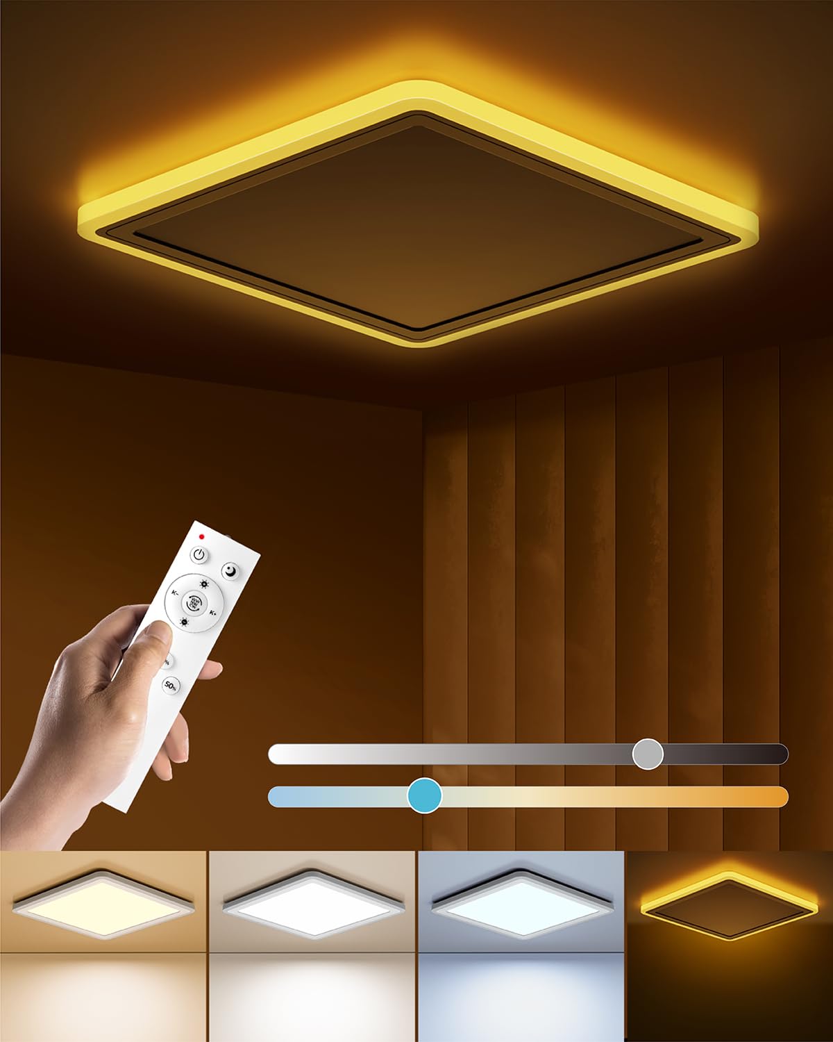 Matane 13 Inch Led Flush Mount Ceiling Light Fixture With Remote Control  Nightlight 2000K Warm  3000K-6500K Adjustable  24W Wired Low Profile Ceiling Lights For Bedroom  Kitchen  Living Room  White