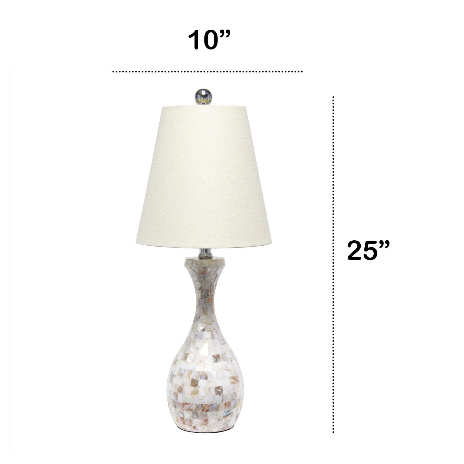 Lalia Home Resin Curved Mosaic Seashell Table Lamp in Silver with White Shade