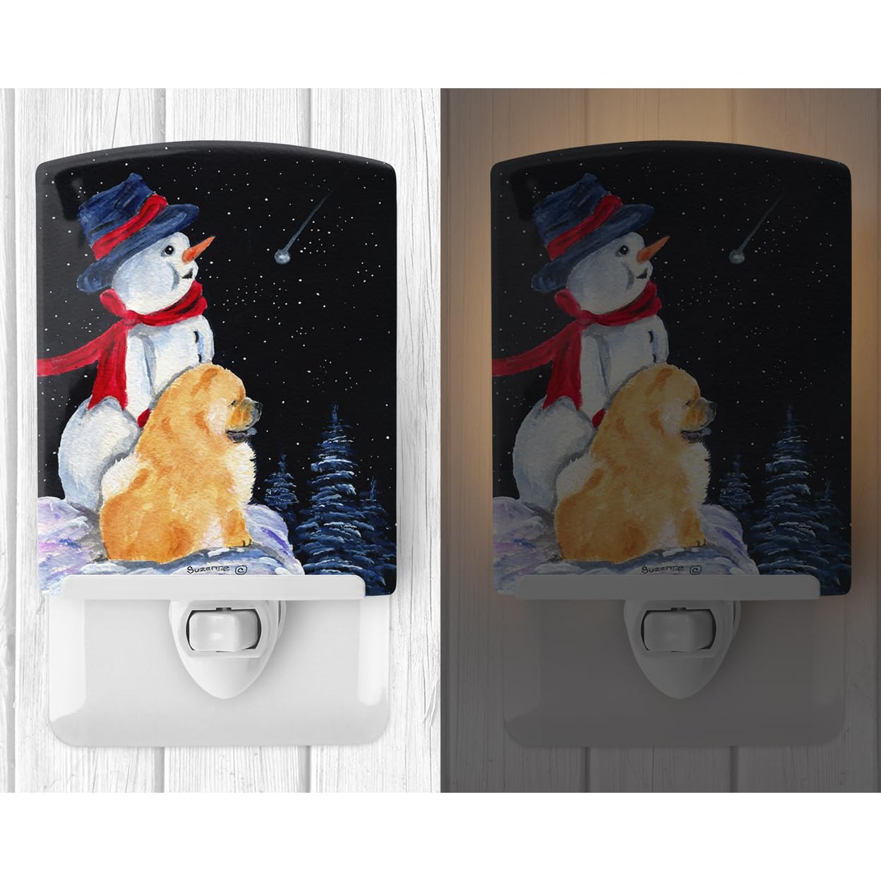 Carolines Treasures Ceramic Night Light, Snowman with Chow Chow, UL-Certified, 6x4x3 inches, Multicolor, Model SS8554CNL