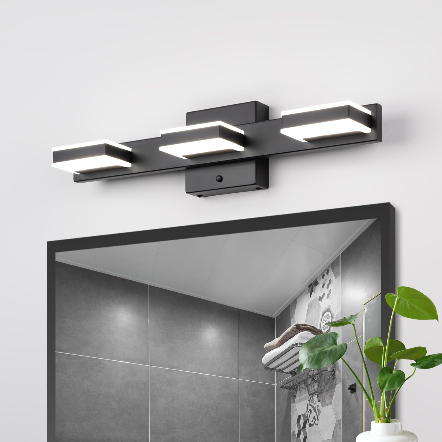 Mirrea 20" Led Black Vanity Light Fixture, 3-Light, Adjustable Cct 3000K/4000K/500
