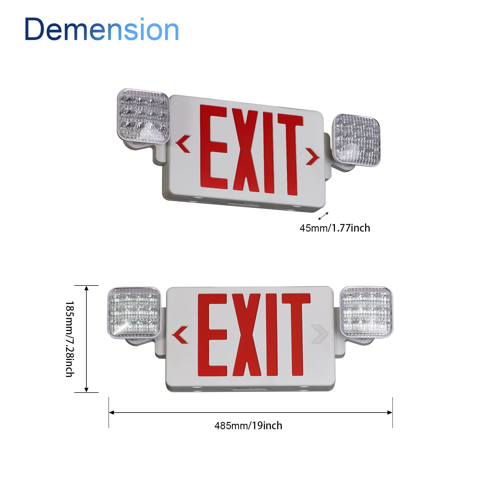 Tanlux Red Exit Sign With Emergency Lights, Led Emergency Exit Light With Battery Backup, Ul Listed, Ac 120/277V, Commercial Eme