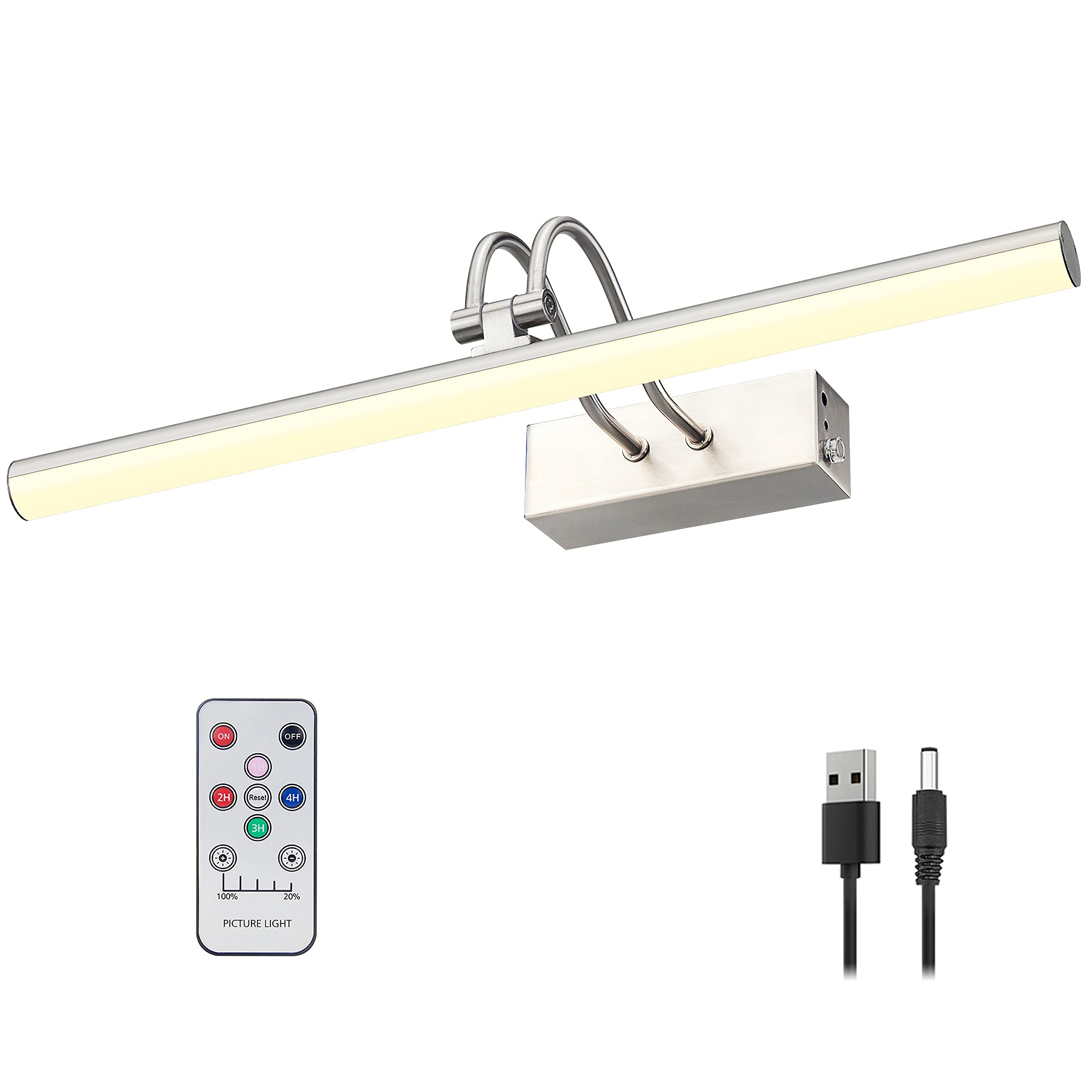 Raifoolly 16In Battery Operated Picture Light, Dimmable Metal Art Light, Remote Control, Nickel Finish, Model Rf00123