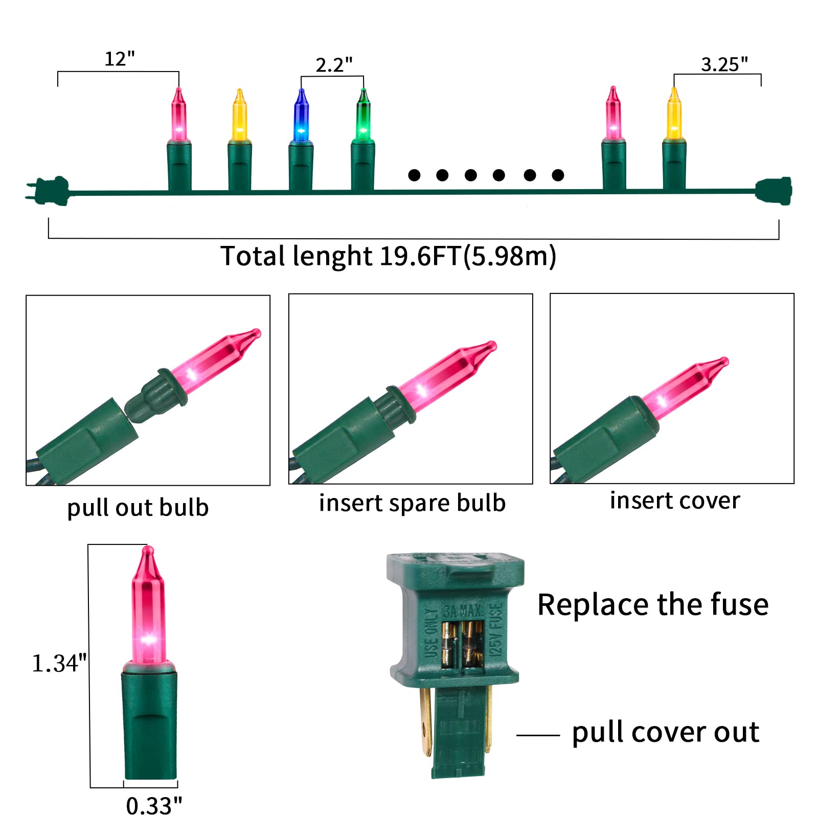 Twinglehome Ultra-Bright Connects End To End Multi Christmas Mini Lights 100L 19.6Ft Ul Listed Incandescent Bulb String Light Set For Indoor Outdoor Holiday Garden Party Christmas Tree Garland Decor