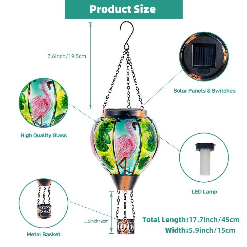 Starsoul Flamingo Hot Air Balloon Solar Lantern Solar Hot Air Balloon Flickering Flame Hanging Garden Light Metal & Glass Waterp