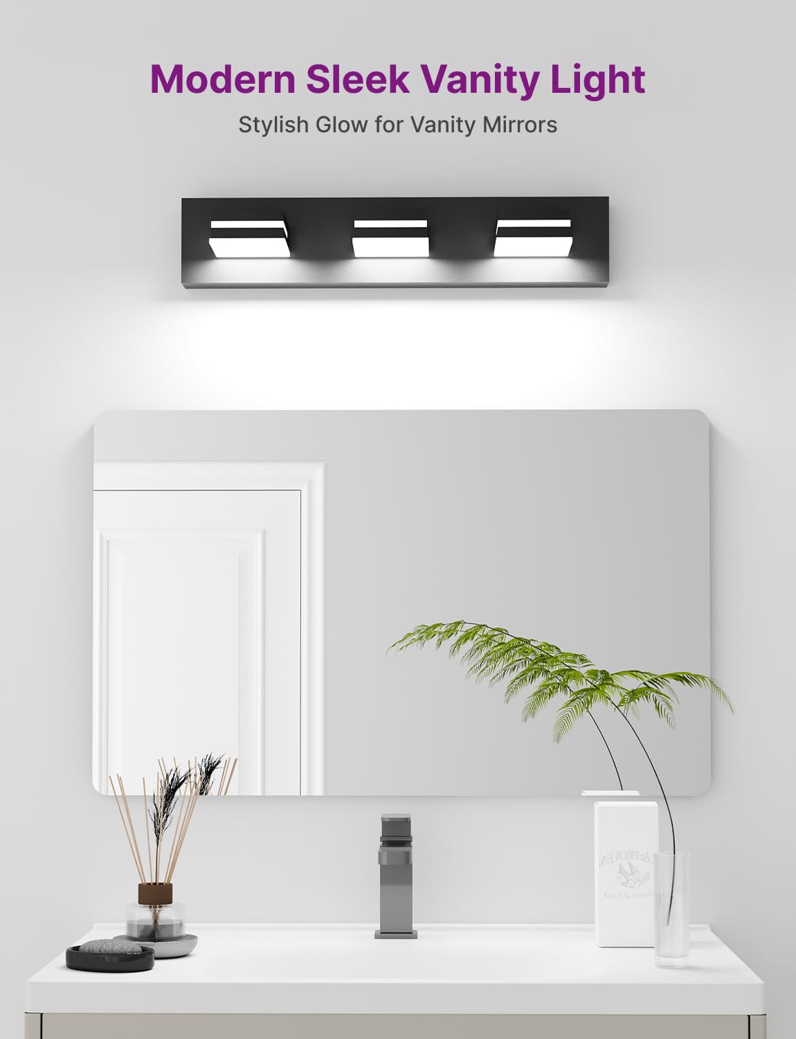 Likelgn Modern Bathroom Vanity Light, Dimmable LED, 22" 3-Light, Matte Black, Metal, Model VL3310