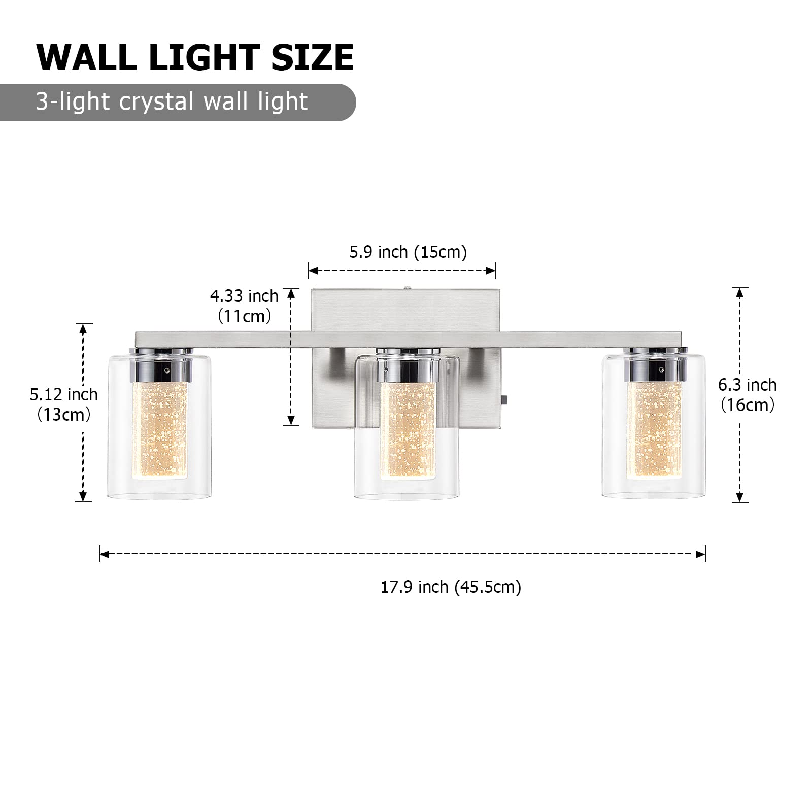 Sadenicel 3-Light Brushed Nickel Vanity Lights - Dimmable Crystal Led Fixtures For Bathroom