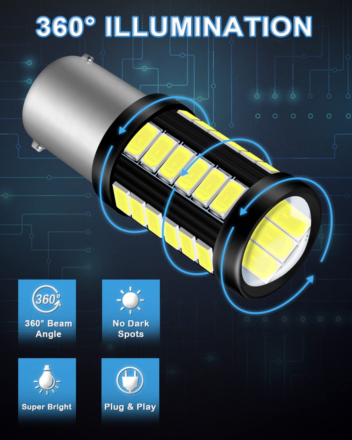 Qoope 1156 LED Bulbs 33SMD White Replacement for RV/Camper/Trailer Lights, Pack of 10