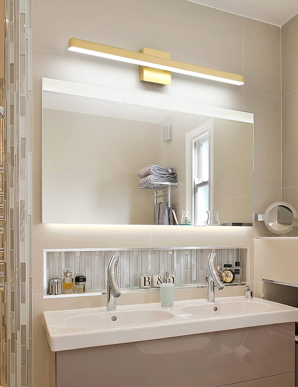 Joossnwell Gold LED Vanity Light Fixture 31.5in Wall Sconce 20W Cold Light 6000K Aluminum Model 7560