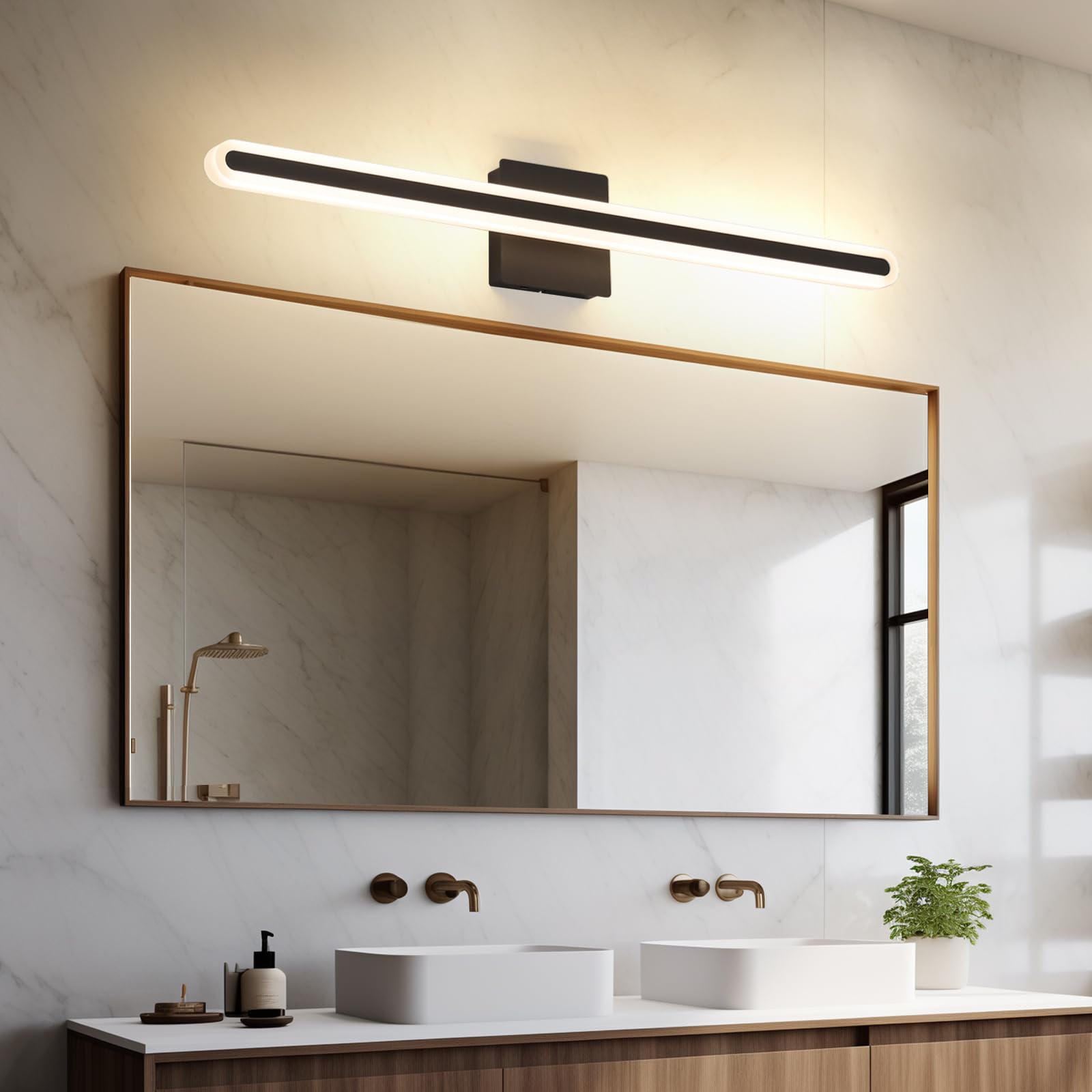 Joosenhouse Modern Black Vanity Lights For Bathroom  5Cct Dimmable Bathroom Led Light Bar  Above Mirror Vanity Lighting  31.5 Inch 24W