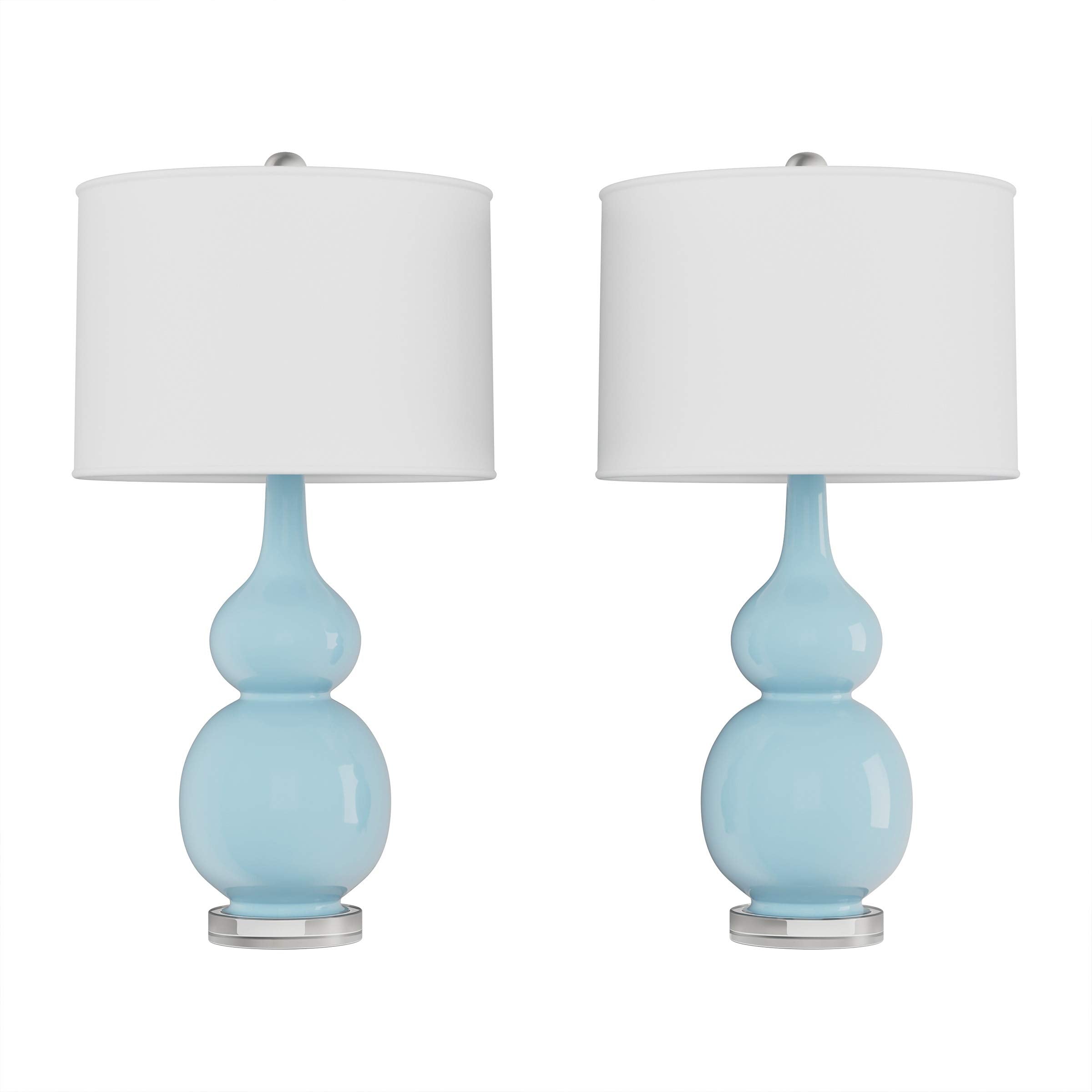 Lavish Home Set Of 2 Ceramic Table Lamps - Double Gourd Vintage Style Lights For Bedroom, Living Room, Or Office With Efficient Led Bulbs (Blue)