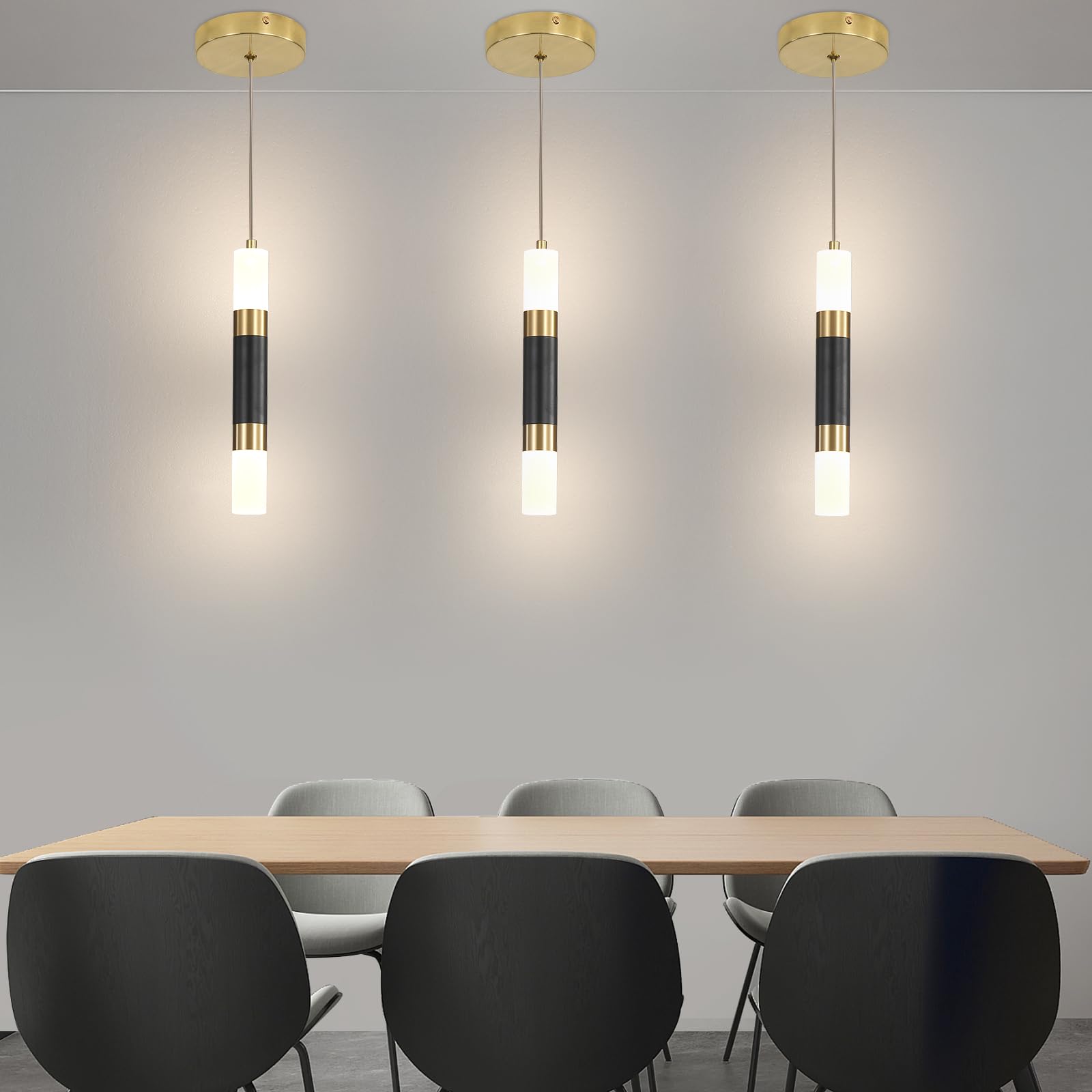 Daoseolo Modern Kitchen Island Pendant Light - Black Gold LED, 3 Color Options, Mini Linear Acrylic, 1 Pack, Model TC-HJSTDD-1pcs