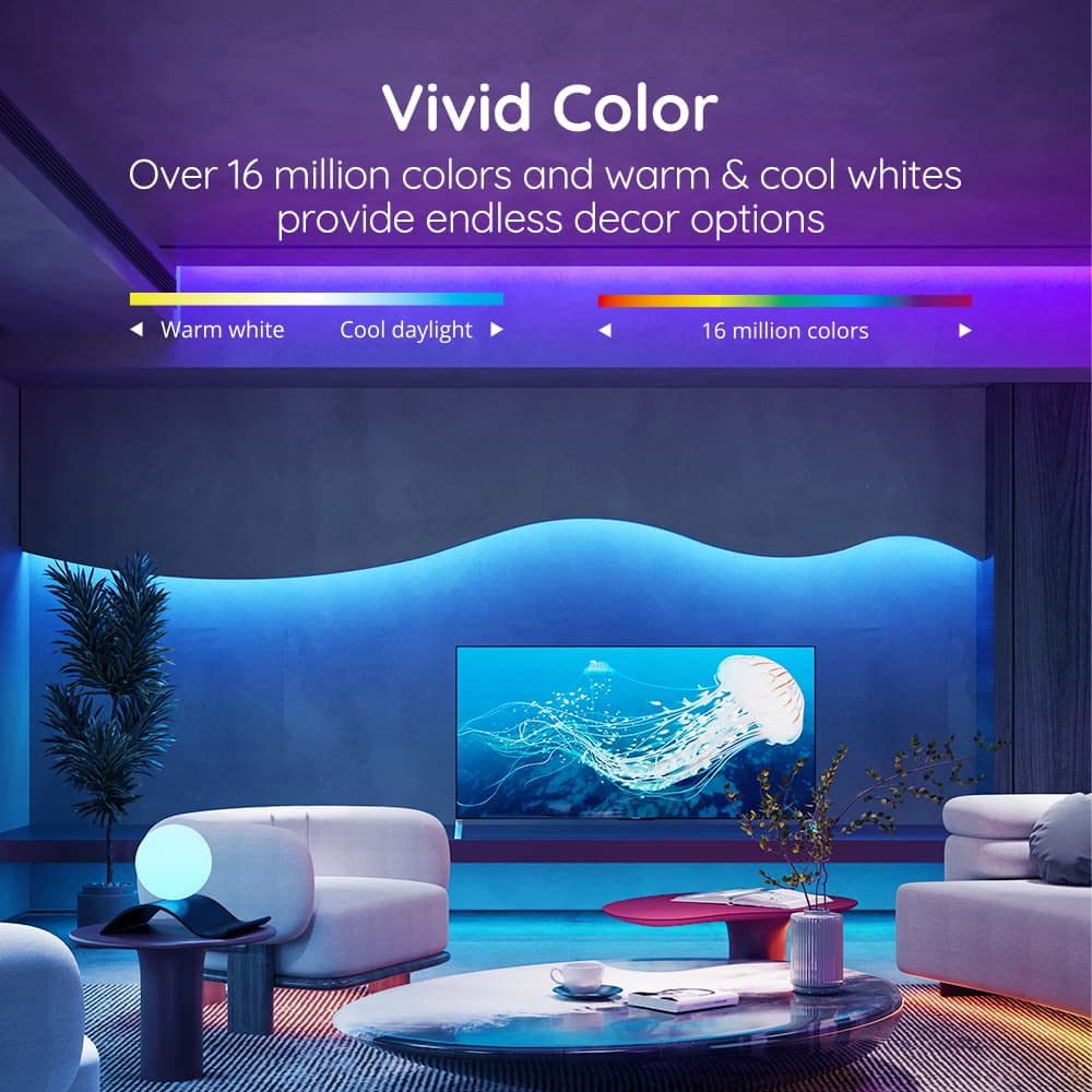 CHARKEE 100ft Bluetooth LED Strip Lights, IP65 Waterproof, RGB Color Changing, Remote Control, Multicolor, Model CH55NW3100B