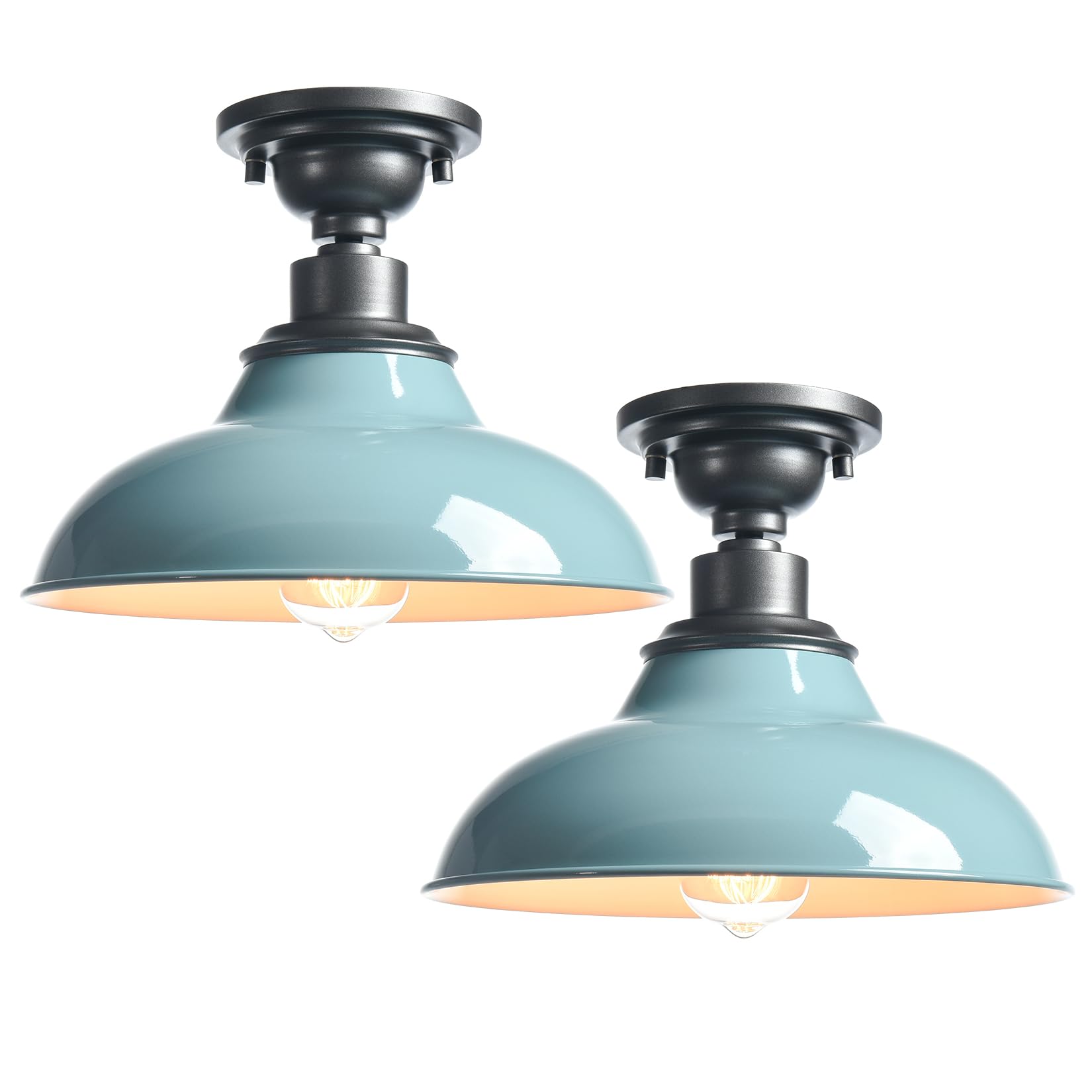 SAMTEEN Farmhouse Semi Flush Mount Ceiling Light 12-Inch Aqua Blue Flush Mount Barn Light Industrial Barn Ceiling Light Fixture 