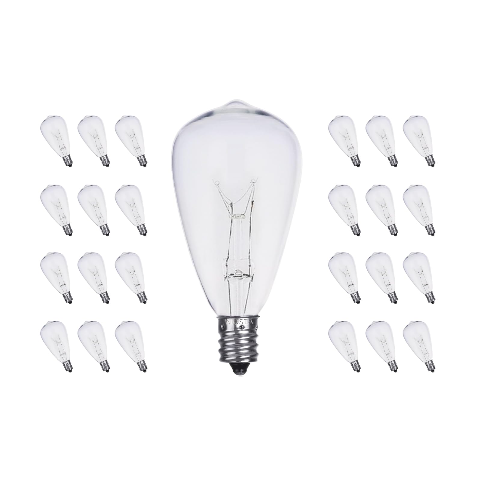Chyparty 25 Pack St38 Replacement Bulbs, 5W Incandescent E12 Candelabra Base Warm White Bulbs, Clear Glass Waterproof For Outdoo