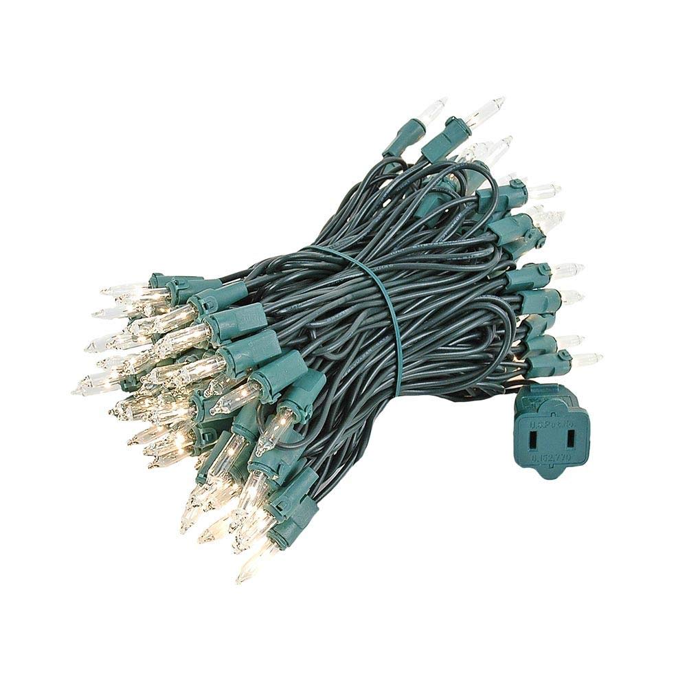 Novelty Lights 34 Feet 100 Bulbs Traditional Incandescent Mini Lights, Clear On Green Wire With 4 Spacing, Commercial Grade And