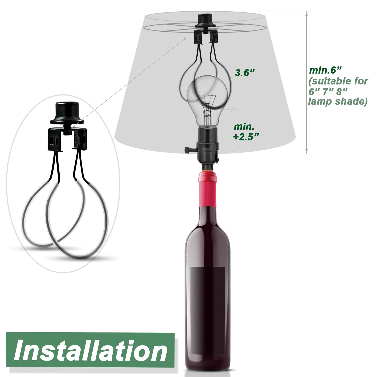 Emnooti Lamp Shade Clip Adapter - Metal, Black, 2Pcs, Includes Finial & Levellers For Secure Fit, Model Sl-Vg106