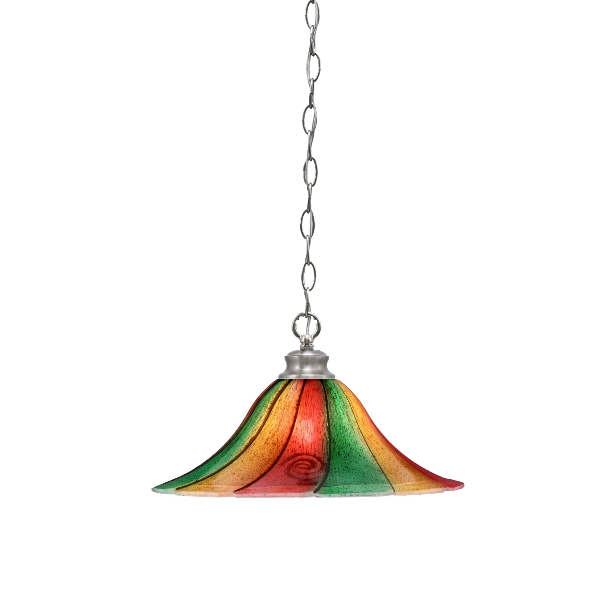 Toltec Lighting Chain Hung Pendant Shown in Brushed Nickel Finish with 16&quot; Mardi Gras Glass
