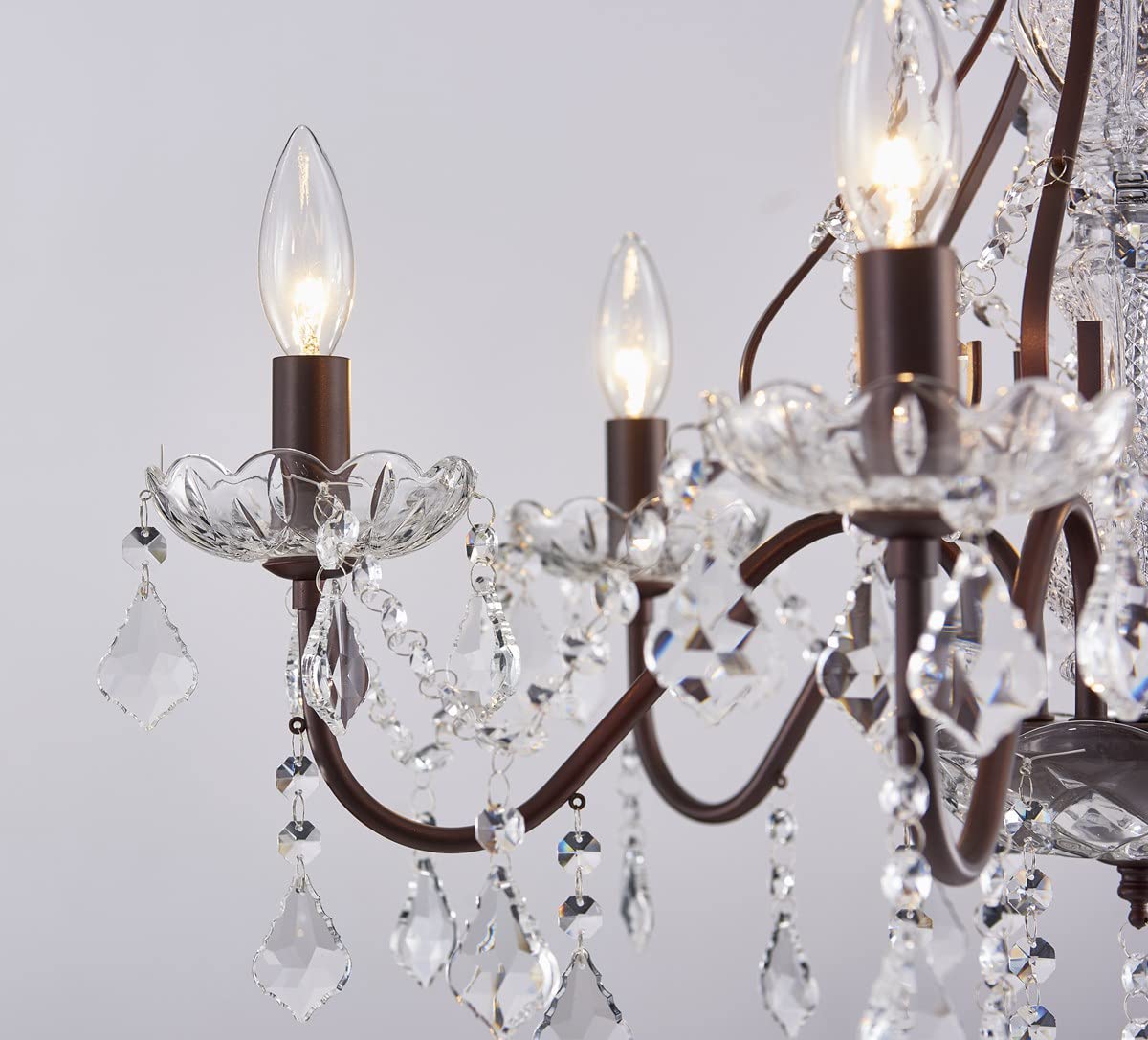 SM Saint Mossi 6-Light Crystal Chandelier, Modern Raindrop Design, Dark Brown, H23 x D24, Crystal Lighting for Dining Room, Bedroom, Living Room