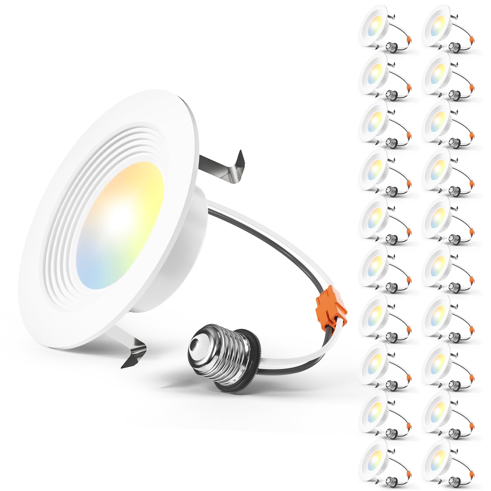 Amico 20 Pack 4 Inch Led Can Lights, Retrofit Recessed Lighting, Baffle Trim, Dimmable, 8.5W=60W, 650Lm, 5Cct- 2700K/3000K/4000K/5000K/6000K Selectable- Ic & Damp Rated, Etl & Fcc Certified