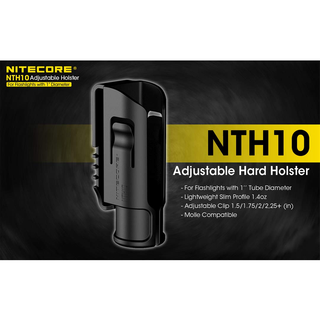 Nitecore NTH10 Adjustable Hard Holster for 1" Tube Flashlights - Black, Durable Plastic