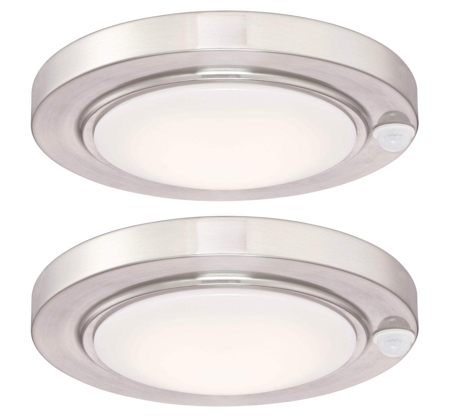 GRUENLICH LED Motion Sensor Ceiling Light, 11.5W, 890 Lumen, 8.7 Inch, Nickel Finish, ETL Rated, 2-Pack, Model GR