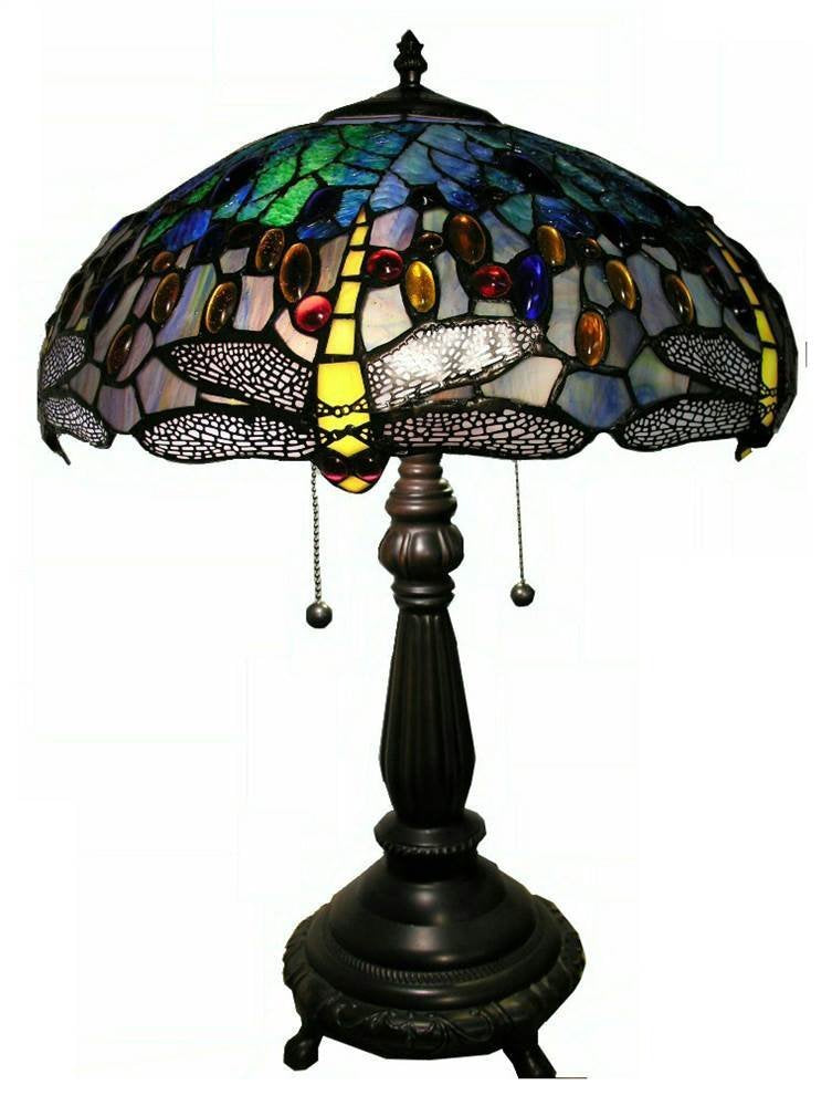 Warehouse of Tiffany WHT006 Style Dragonfly Table Lamp, Blue