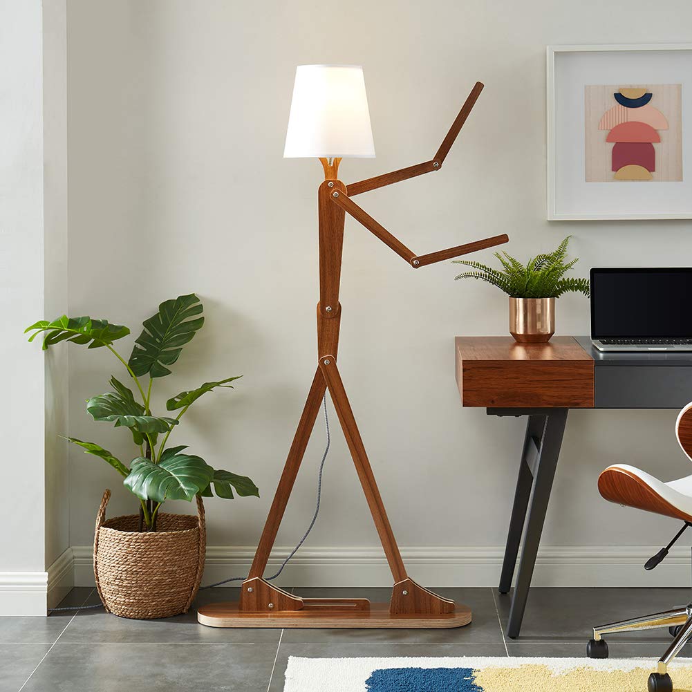 HROOME Tall Floor Lamp - Decorative Wood Swing Arm Lighting for Kids Bedroom & Living Room - Walnut - Model ATFLP003B - Includes LED Bulb