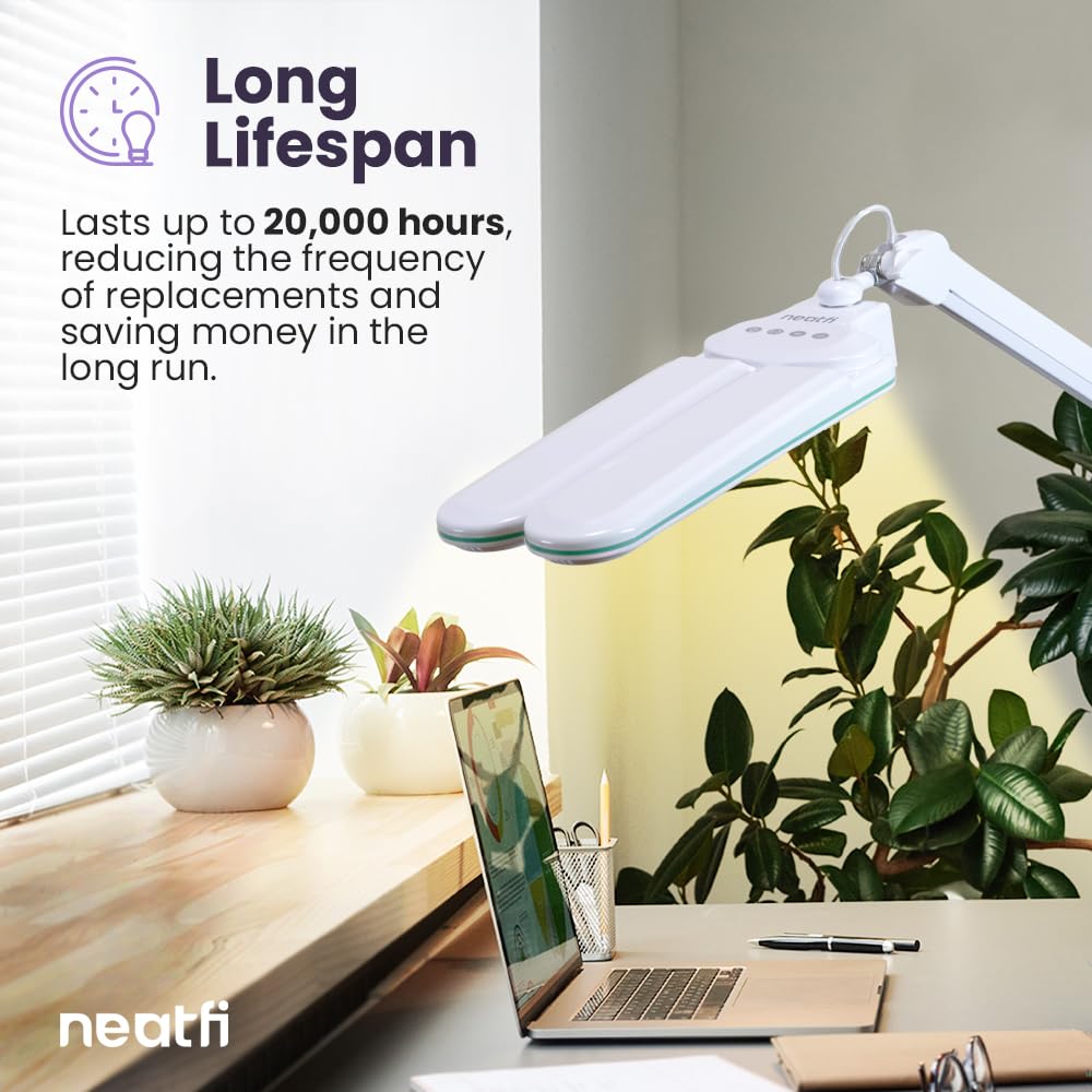 Neatfi XL 2,200 Lumens LED Task Lamp, 24W, 117 SMD LEDs, 23-Inch Ultra-Wide, 4 Brightness Levels, 3 Light Modes, Dimmable, Eye-C