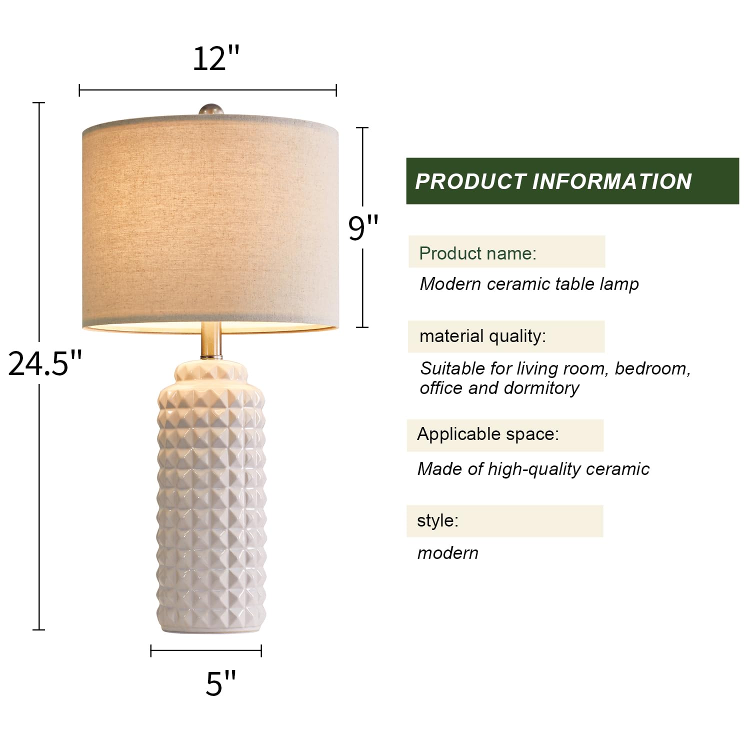 G-Safava 24.5&quot; White Ceramic Table Lamps - Set Of 2 Modern Bedside & Living Room Lighting