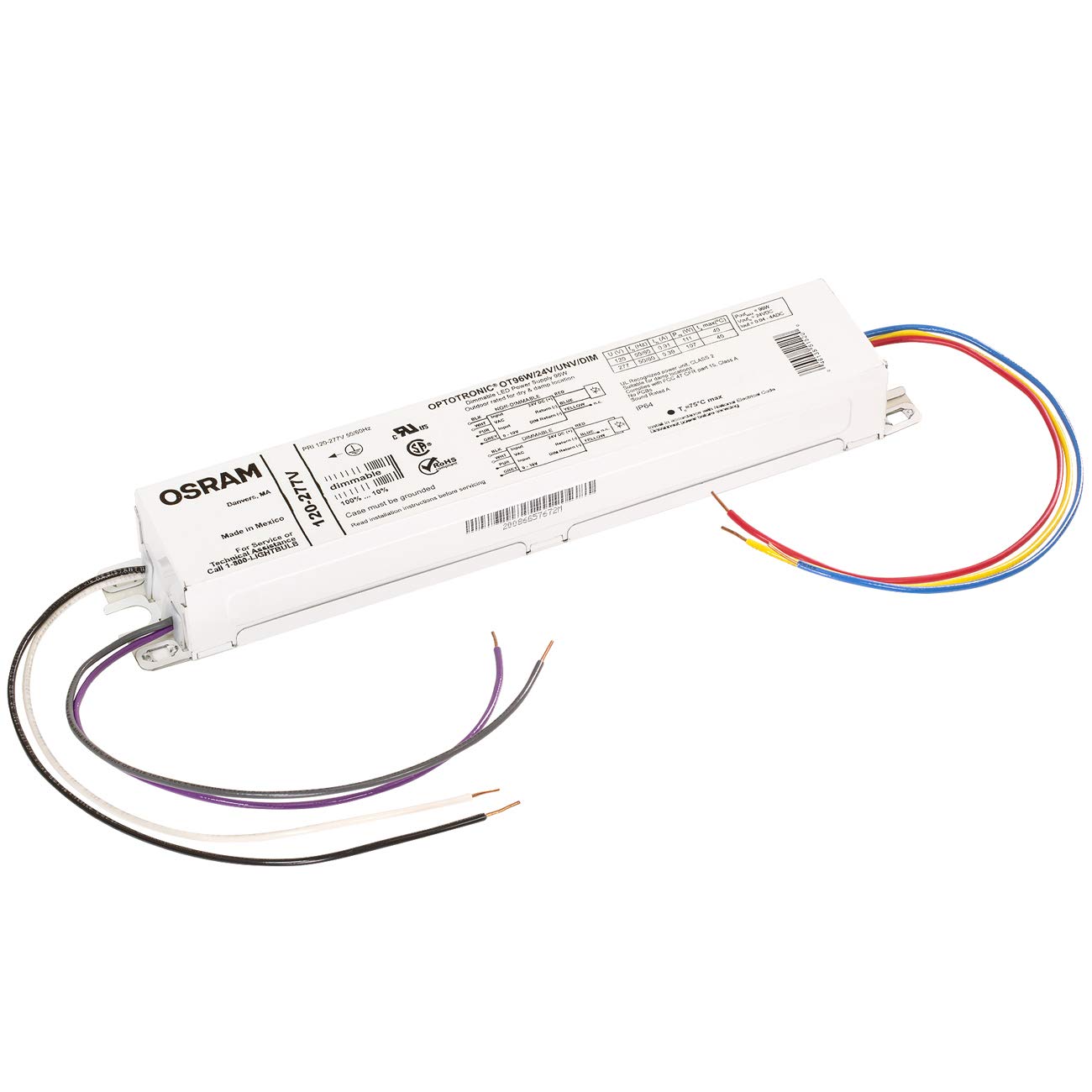 Osram 51520 Optotronic 96W 24V Dc 120/277V Ac 50/60Hz Constant Voltage Dimmable Led Driver Ot 96W/24V/Unv/Dim