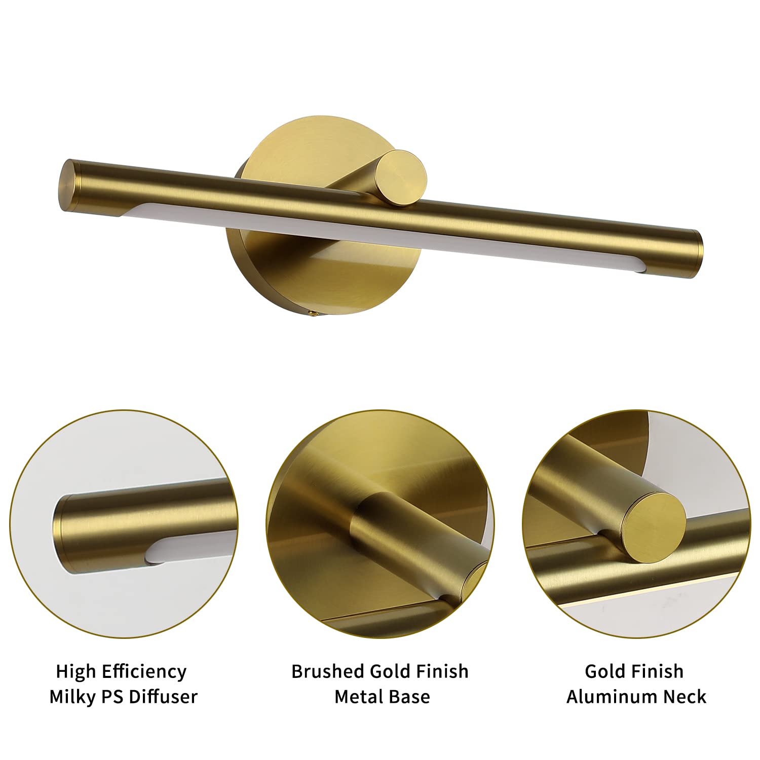 Jusheng Picture Lights For Wall Gold Hard-Wired Connection Gallery Light Dimmable Modern Led Picture Light Artwork Light 16.33'' Inch 7W Warm White