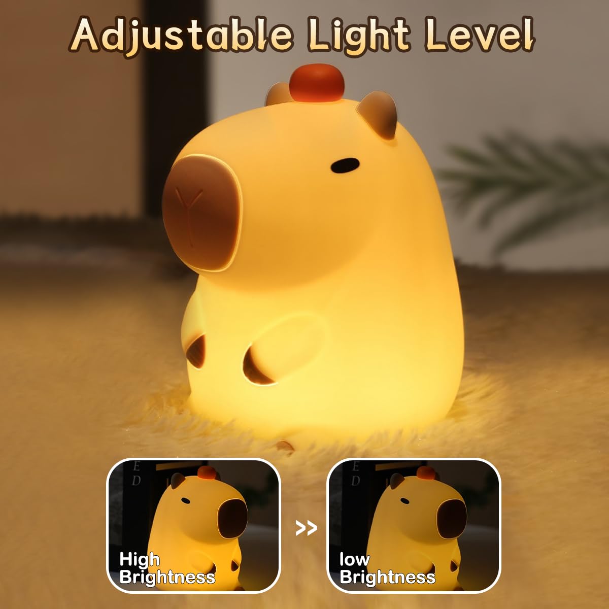 Ledholyt Night Light For Kids, Cute Silicone Capybara Nursery Light For Baby Room And Toddler, Rechargeable Led Animal Decor Nig