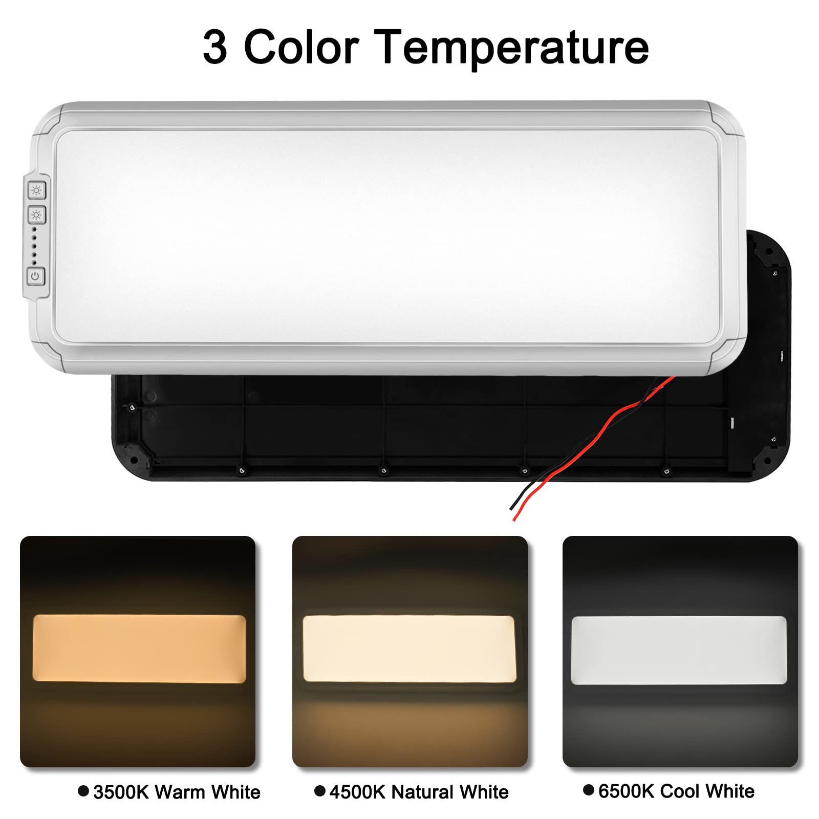 Miady RV LED Ceiling Light, 1500 Lumen, 12V, 16.5"x6.3", 3 Color Temp, Dimmable, 2-Pack Silver, Model