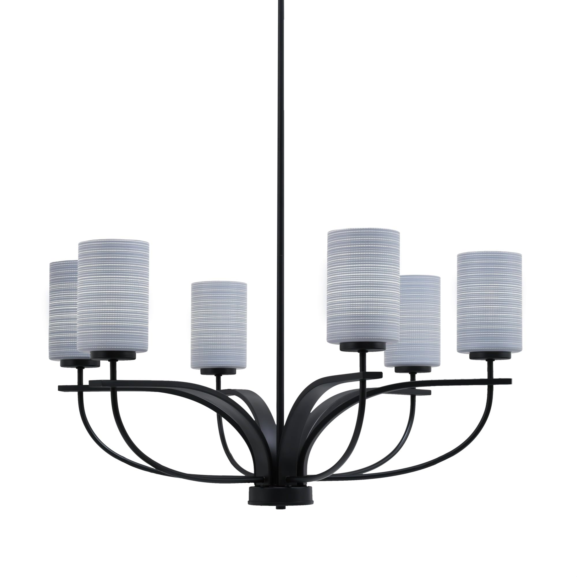 Toltec Lighting Cavella 6 Light Chandelier Shown in Matte Black Finish with 4&quot; Gray Matrix Glass