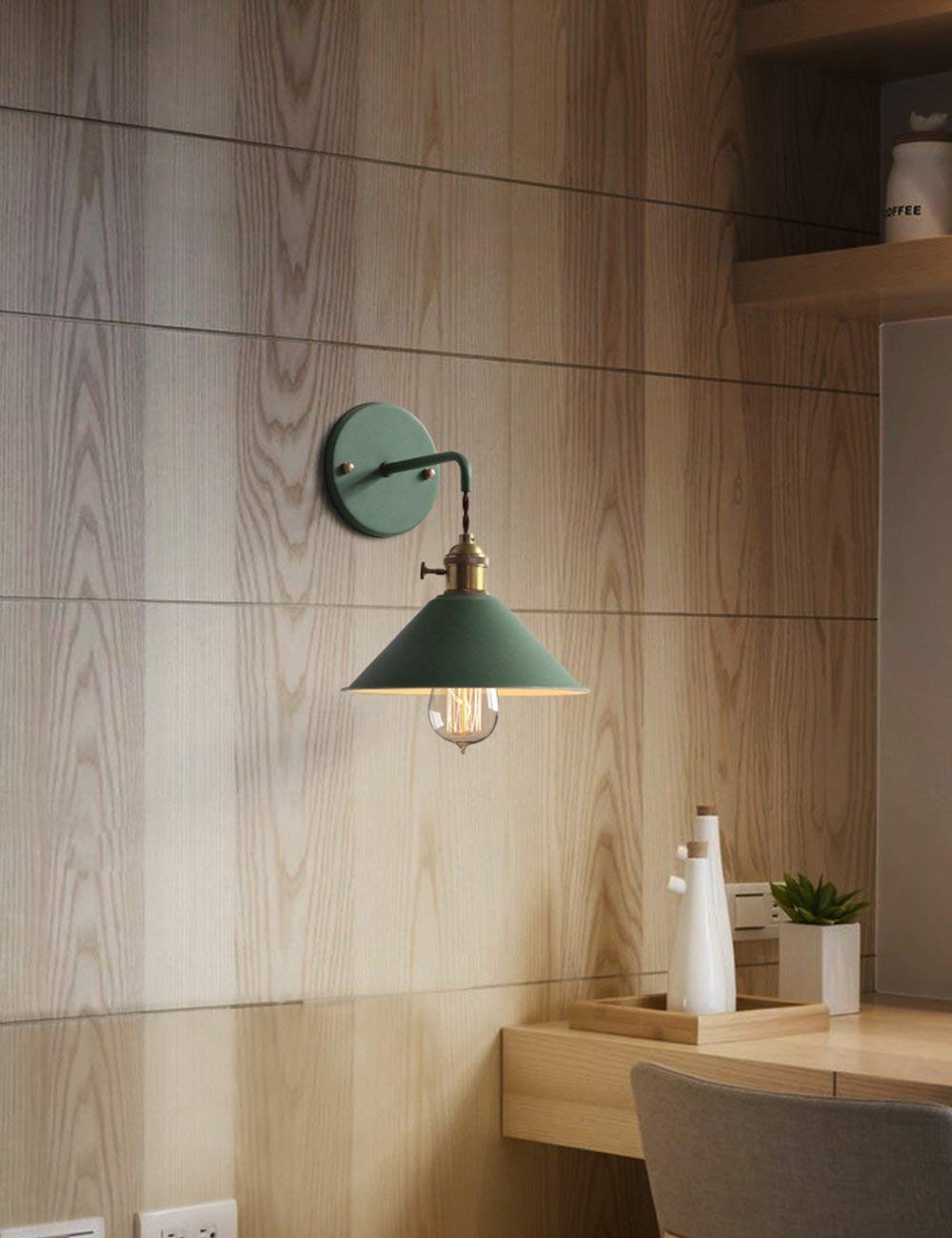 iYoee Wall Sconce Lamp E26 Edison Copper Holder Frosted discomfort-reducingt Green 1 Pack