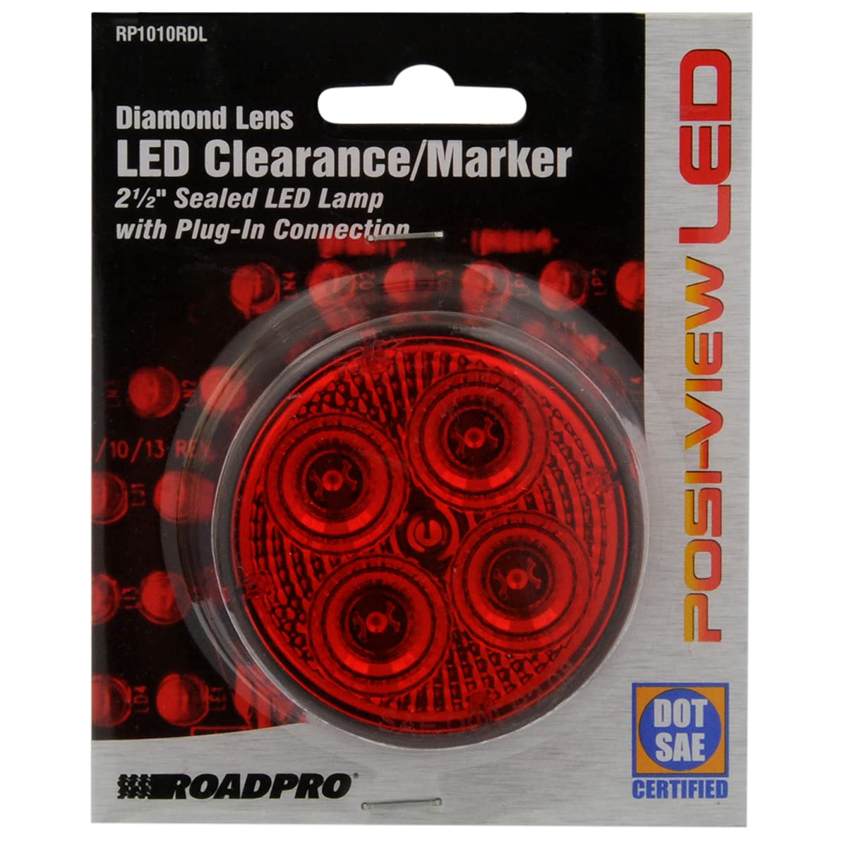 RoadPro LED Light - 2.5in Round Diamond Lens, Sealed, Red - Model RP1010RDL