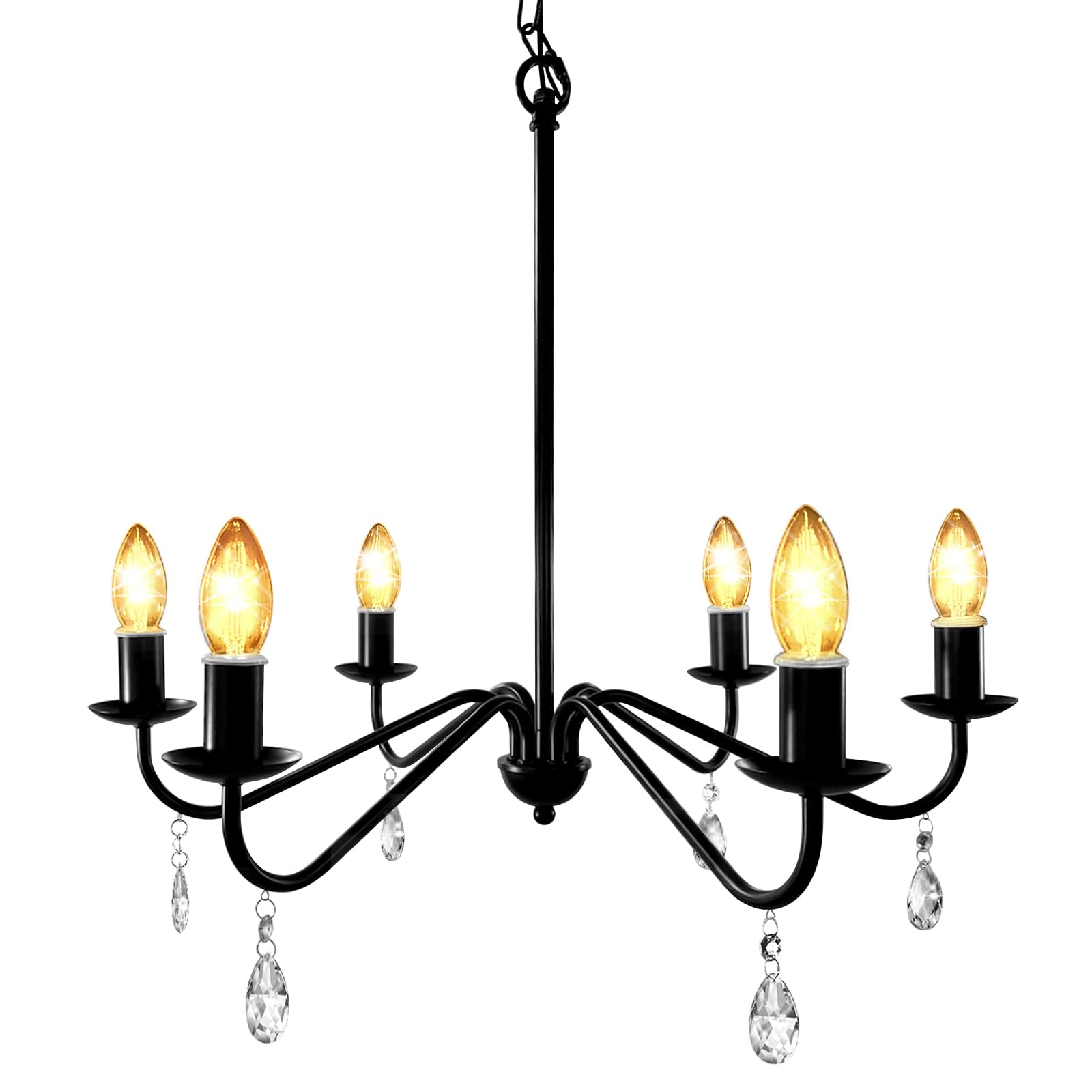 Brink House Black Farmhouse Outdoor 6 Light Plug-In Chandelier H19   Xw23   , Curved Black Arms, And 12 Volt, Ip65 Water Resista