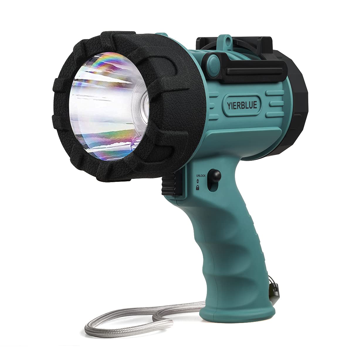 Yierblue Rechargeable Spotlight With Super Bright High Lumen Led, Ip67 Waterproof Handheld Flashlight Searchlight With Detachabl