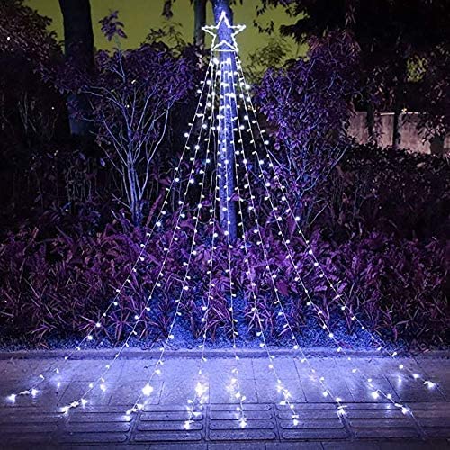 (New) Christmas Decorations Star Lights, Waterfall Christmas String Lights with 317 LED Star Hanging Twinkle Fairy Curtain Lights for Party Wedding Holiday Halloween Indoor Outdoor Decorative