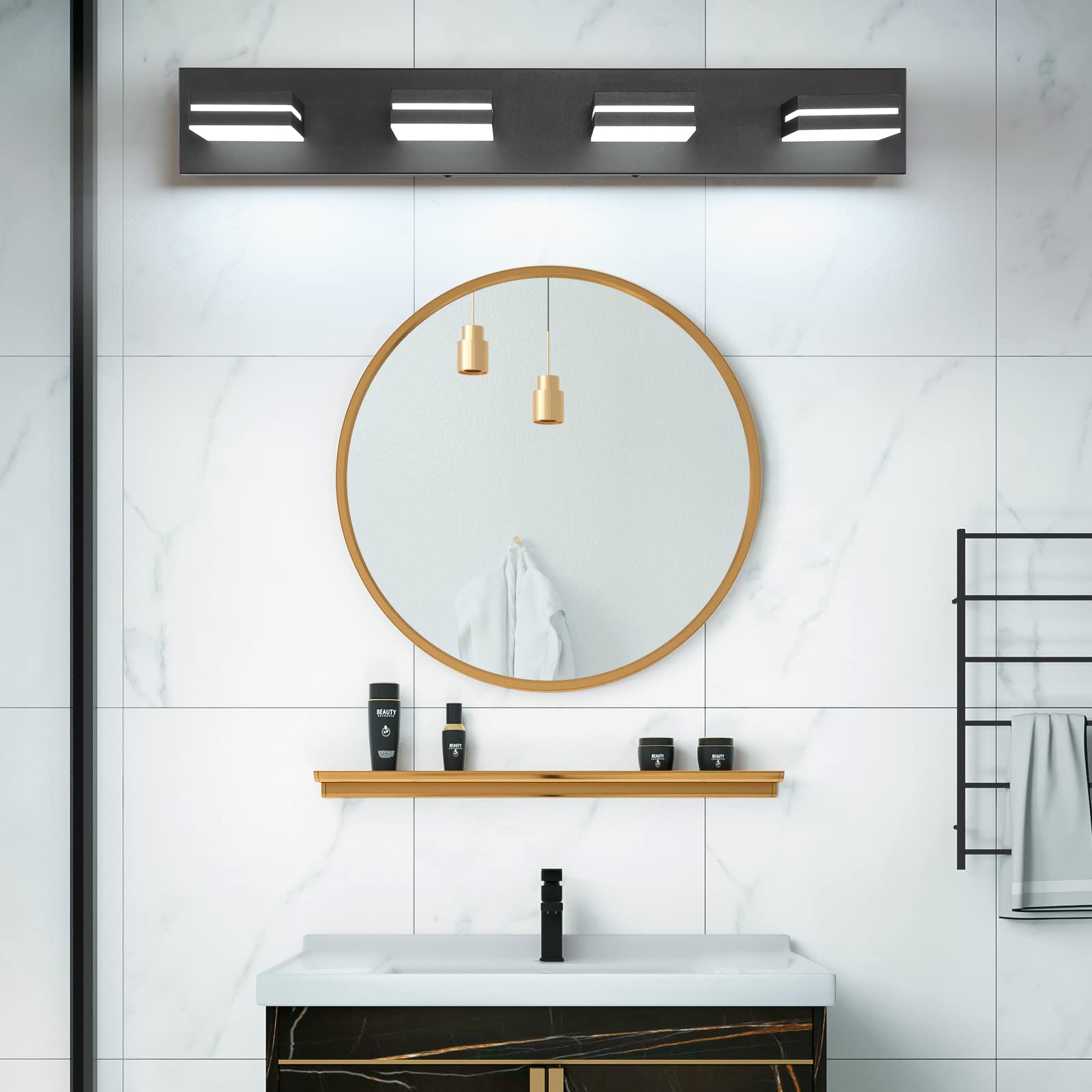 Sinerise Led Modern Bathroom Vanity Light Fixtures (4-Light, 30-Inch, Dimmable), Matte Black Modern Acrylic Bathroom Wall Lighti