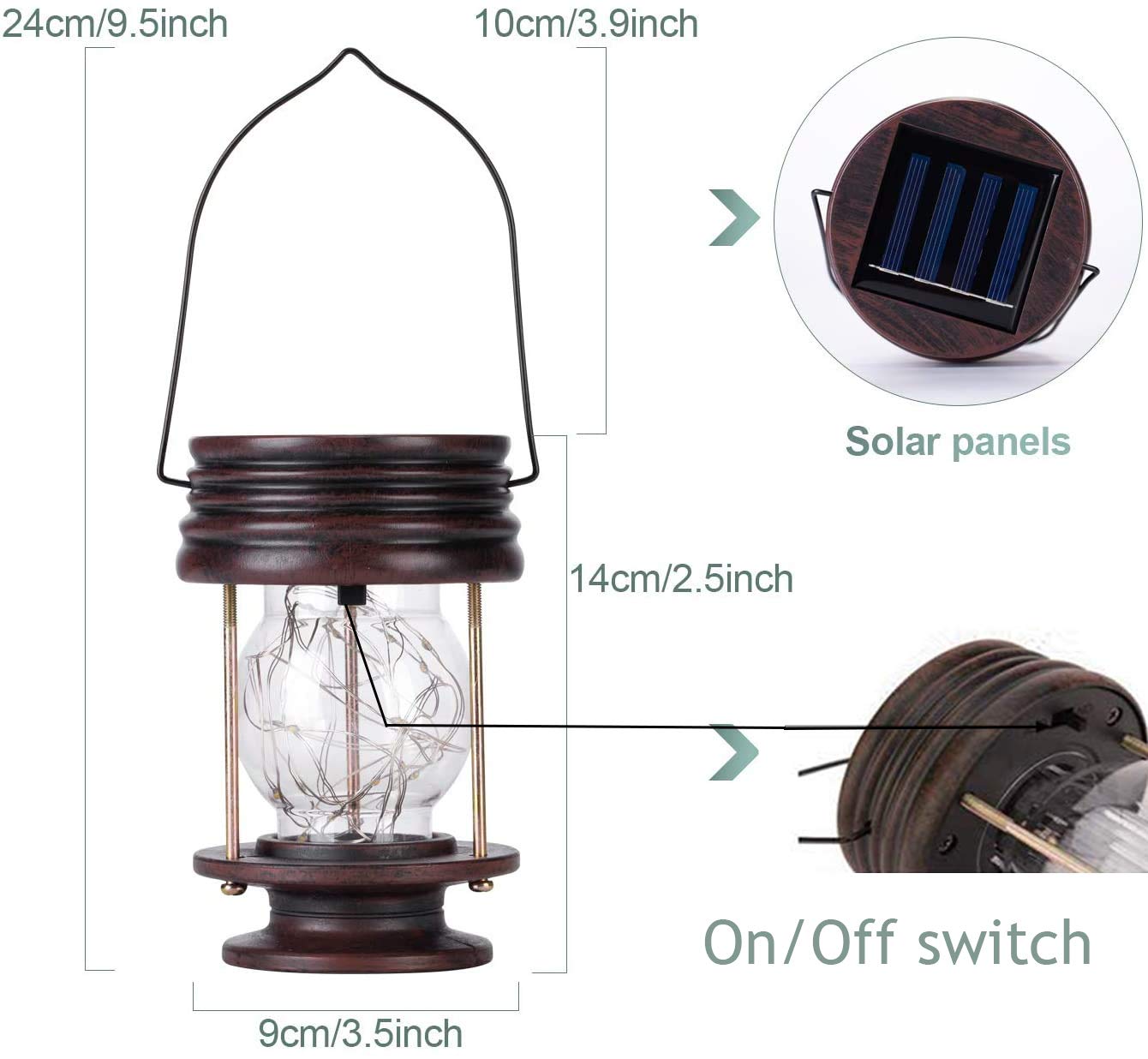 Pearlstar Solar Lanterns Outdoor Hanging Solar Lights, 2Pk Table Lamps With Retro Design, Garden Lantern Vintage Design For Land
