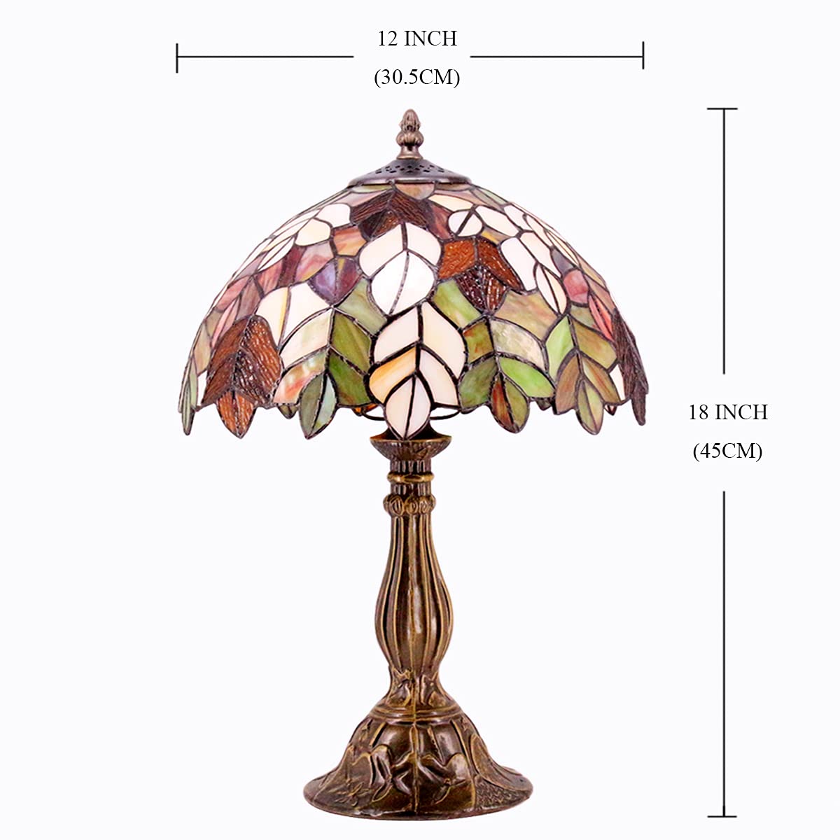 WERFACTORY Tiffany Lamp Stained Glass Maple Leaf Style 12x12x18 Inches Desk Light S804 Series