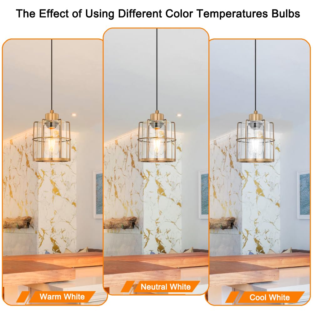 Modern Gold Clear Glass Cylinder Farmhouse Pendant Light Fixture, Kitchen Island Brass Light Fixture, Pendant Medium Hanging Lig