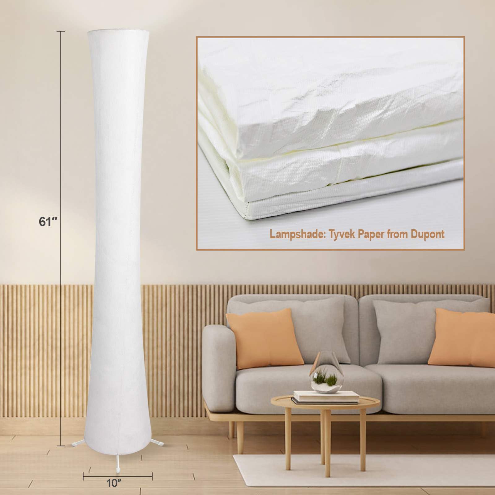 yinghuochong LED Floor Lamp, 61in  Dimmable, 3 Color Temperatures, Remote & APP Control, Modern Design, Tyvek Fabric Shade