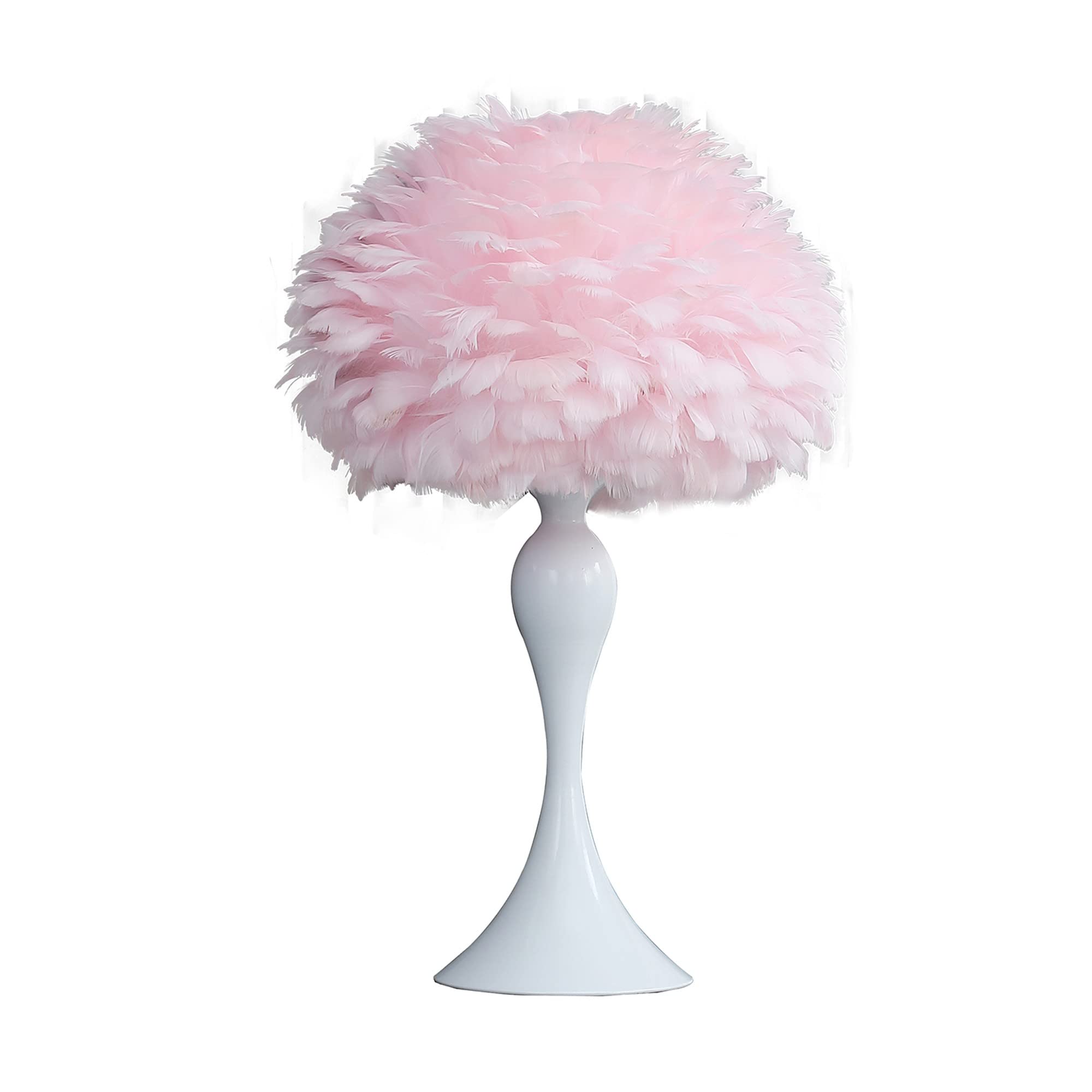 Benzara 24 Inch Metal Glam Feather Table Lamp, Candlestick, 40W, Pink & White, Model BM279100