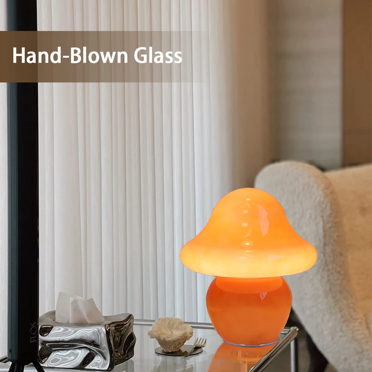 HEQET Mushroom Lamp - Orange Glass Table Lamp for Bedroom & Living Room, Cute Aesthetic Design