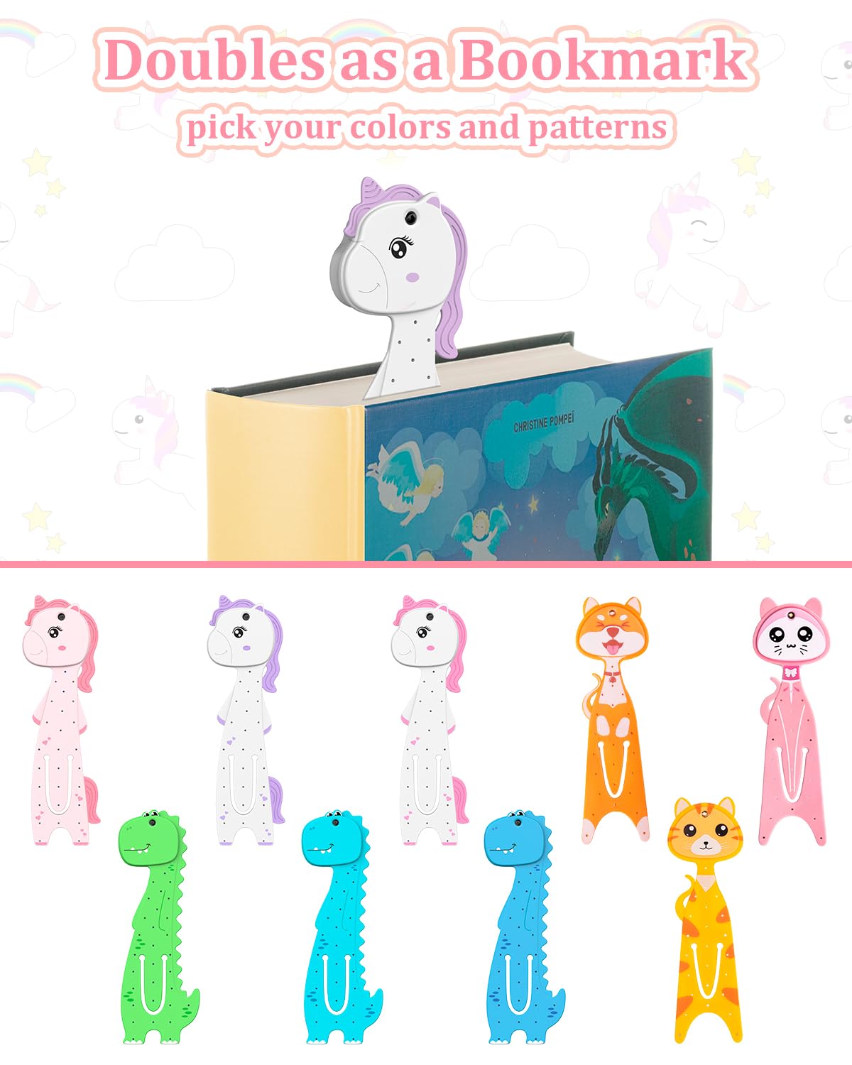 Unicorn Gifts For Girls 3-8 Years Old Christmas Stocking Stuffers, Clip Book Light For Kids Small Reading Light For Books In Bed